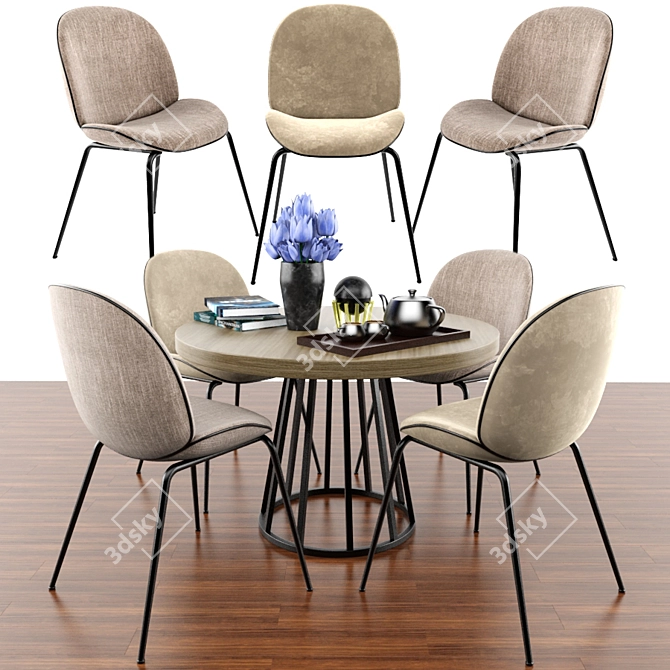 Modern Beetle Dining Chair Set with Parquet Design 3D model image 1