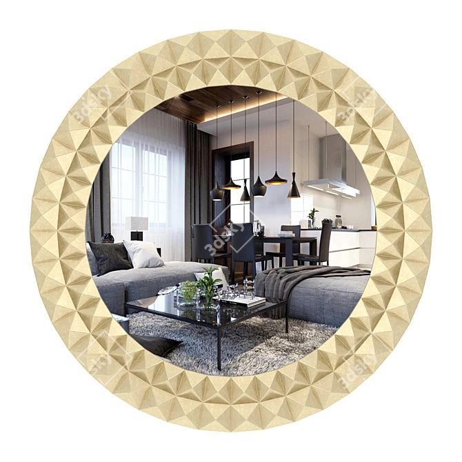 Golden Frame Modern Mirror 3D model image 1