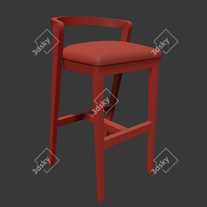 Curved Oak Bar Stool with Velvet Upholstery 3D model image 2