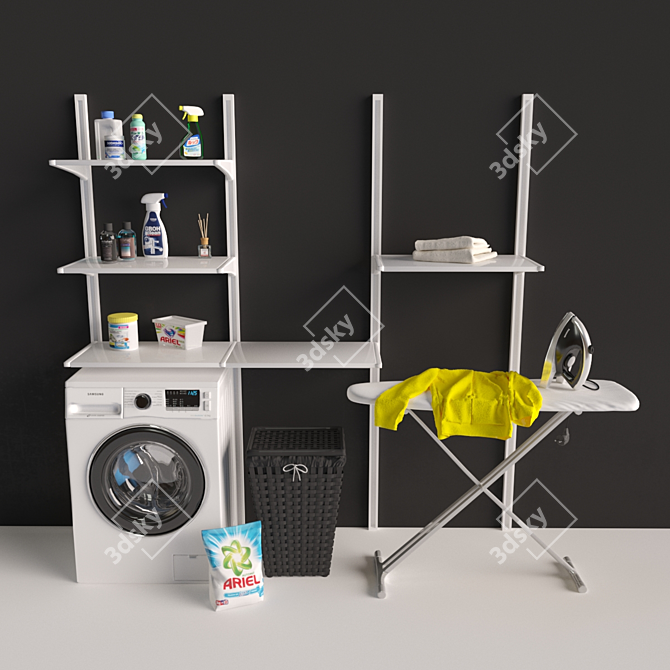 Ultimate Laundry Set: Samsung Washer, Panasonic Iron, IKEA Algot Rack, Knarra Laundry Basket, and More 3D model image 1