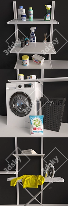 Ultimate Laundry Set: Samsung Washer, Panasonic Iron, IKEA Algot Rack, Knarra Laundry Basket, and More 3D model image 2