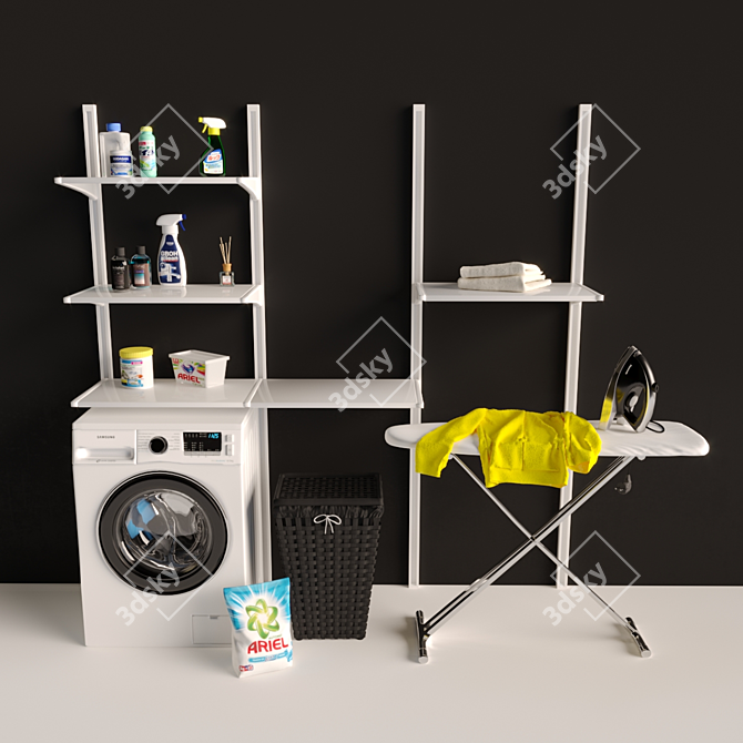 Ultimate Laundry Set: Samsung Washer, Panasonic Iron, IKEA Algot Rack, Knarra Laundry Basket, and More 3D model image 4