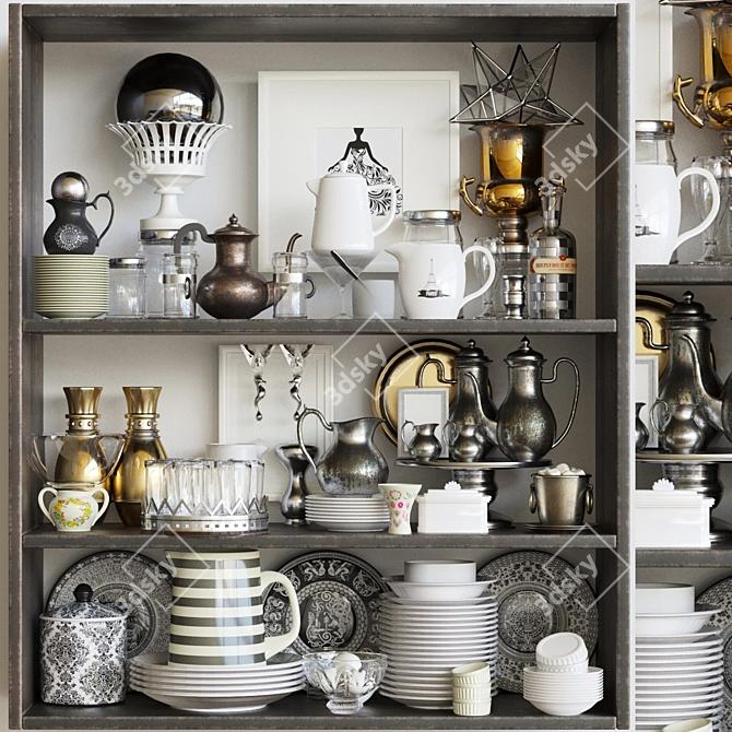 Stylish Collection: Wardrobe with Crockery 3D model image 1