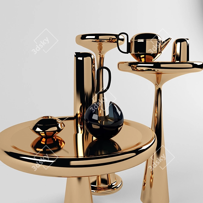 Elegant Brass Spun Tables Set 3D model image 2