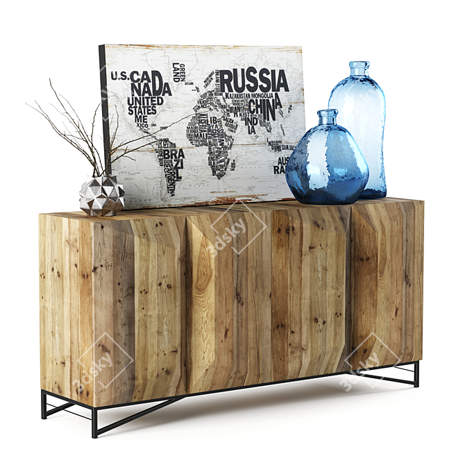 Dialma Brown Sideboard: Reclaimed Wood, Natural Finish 3D model image 1