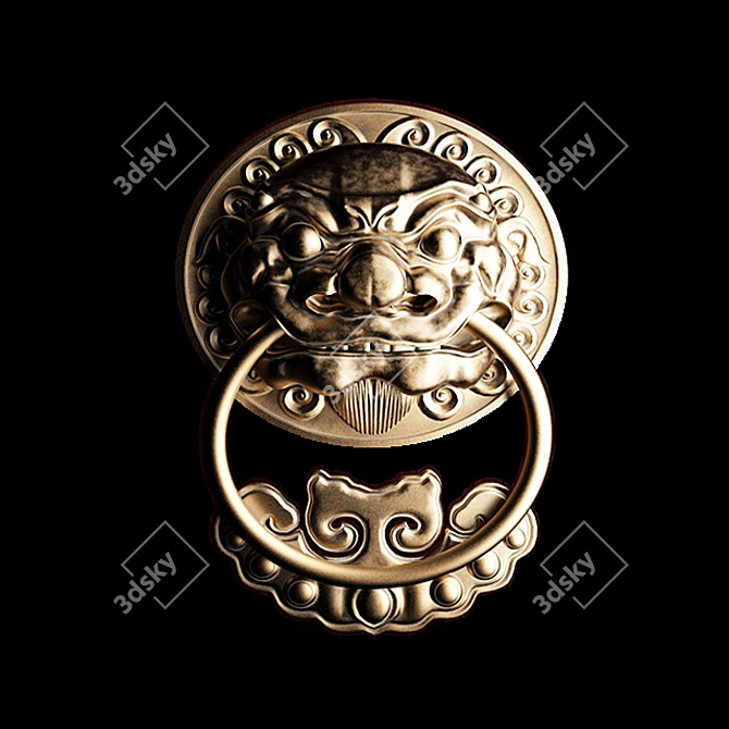 Vintage Asian Lion Head Handles 3D model image 1
