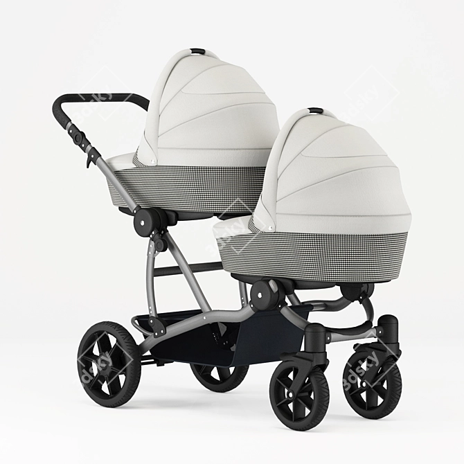 Double Delight: Twin Newborn Carriage 3D model image 2