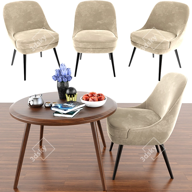 375 Dining Chair & Vince Table: Perfectly Proportioned Parquet Set 3D model image 1