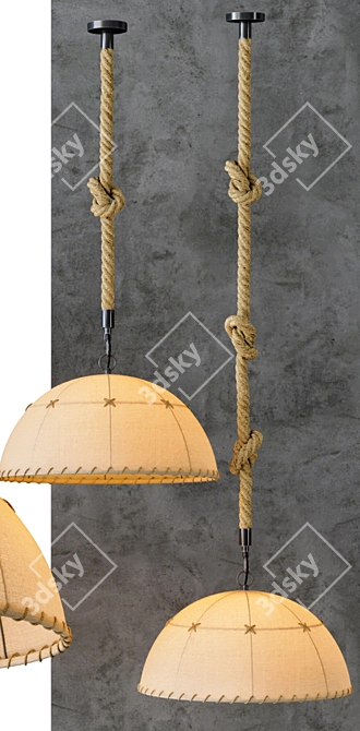 Vintage Black Metal and Rope Chandelier 3D model image 2