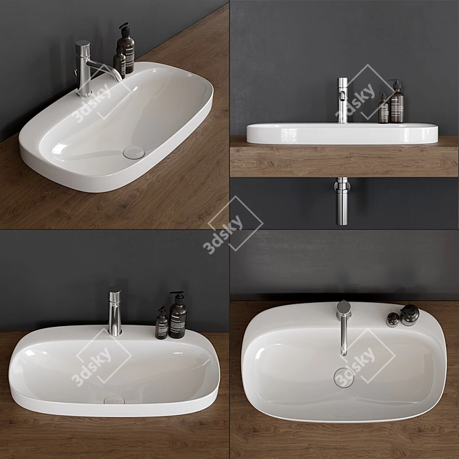 Moon 5512: Stylish Inset Ceramic Washbasin 3D model image 1