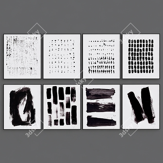 Monochrome Abstract Art Print Set 3D model image 1