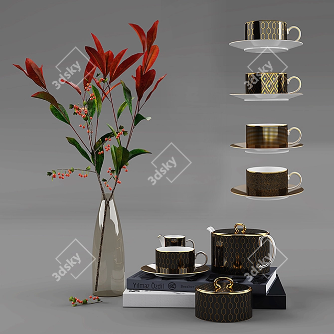 Elegant Wedgwood Arris Tea Set 3D model image 1