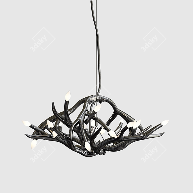 12 Antler Black Chandelier - Roll & Hill 3D model image 1