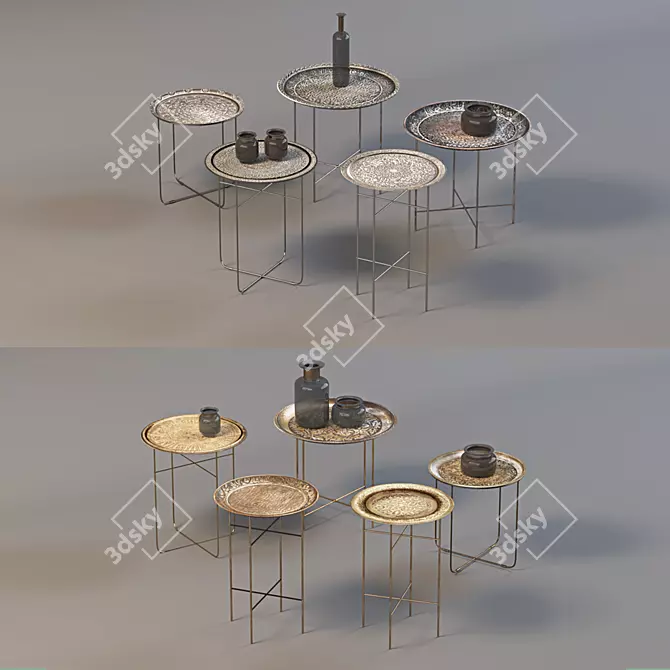 Elegant Antique Gold & Silver Tray 3D model image 1