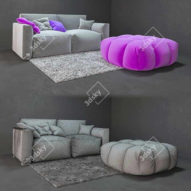 Elegant Sofa Pouf Set 3D model image 2