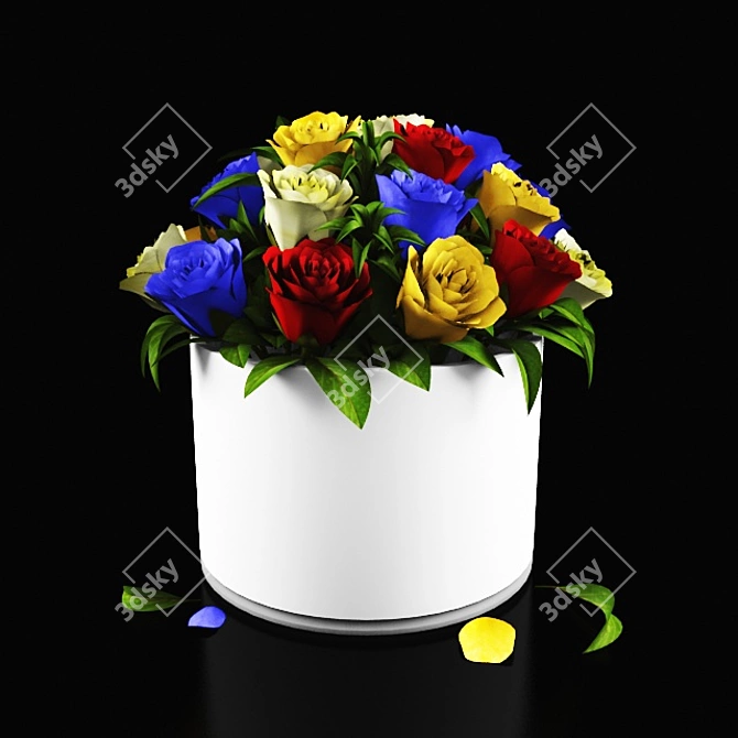 4-Color Rose Flower Bouquet 3D model image 1