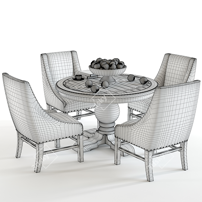 Vintage Trestle Dining Set 3D model image 2