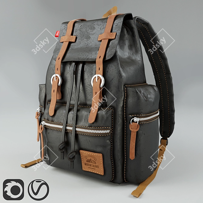 Title: Vintage Leather Backpack 3D model image 1