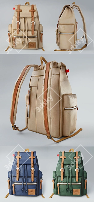 Title: Vintage Leather Backpack 3D model image 2