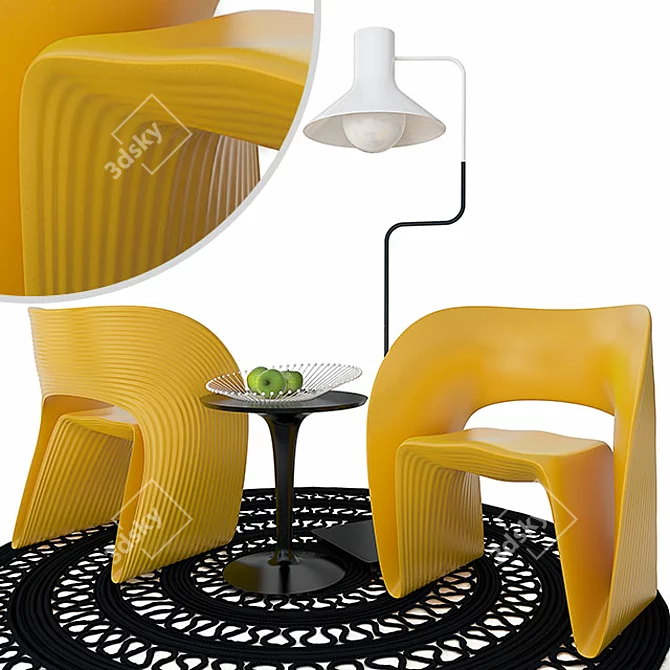 Modern Low Chair + Stylish Black Carpet Set 3D model image 1