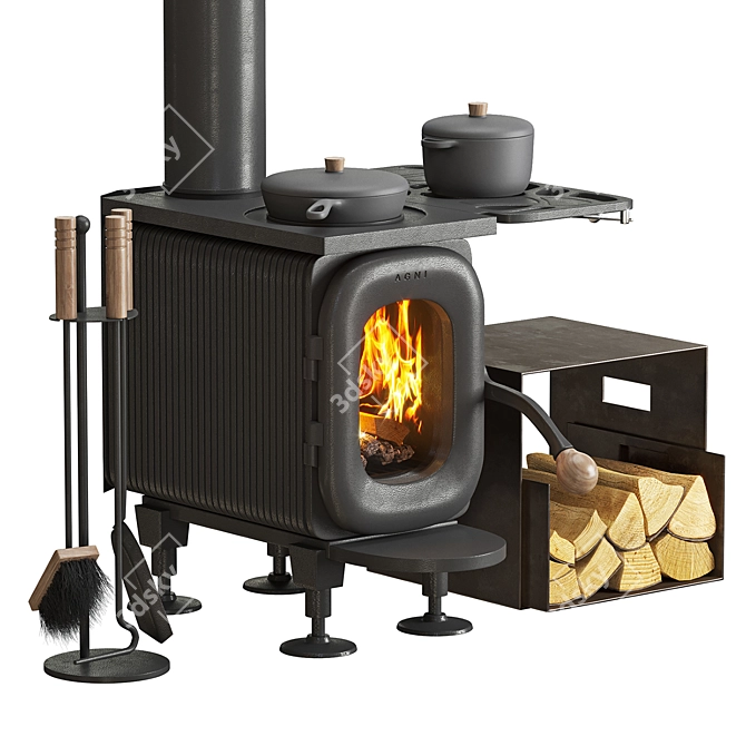 Compact Agni Wood Burning Stove 3D model image 1