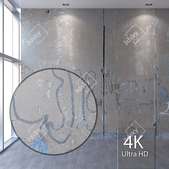 Seamless 4K Graffiti Concrete Wall 3D model image 1
