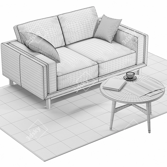 Modern Leather Sofa Set: Loveseat, Table & Rug 3D model image 3