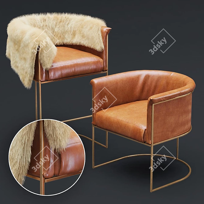 Wexler Barrel Back Leather Armchair & Bar Stool Set 3D model image 1