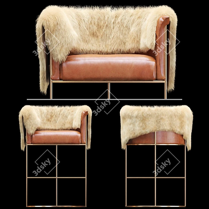 Wexler Barrel Back Leather Armchair & Bar Stool Set 3D model image 2