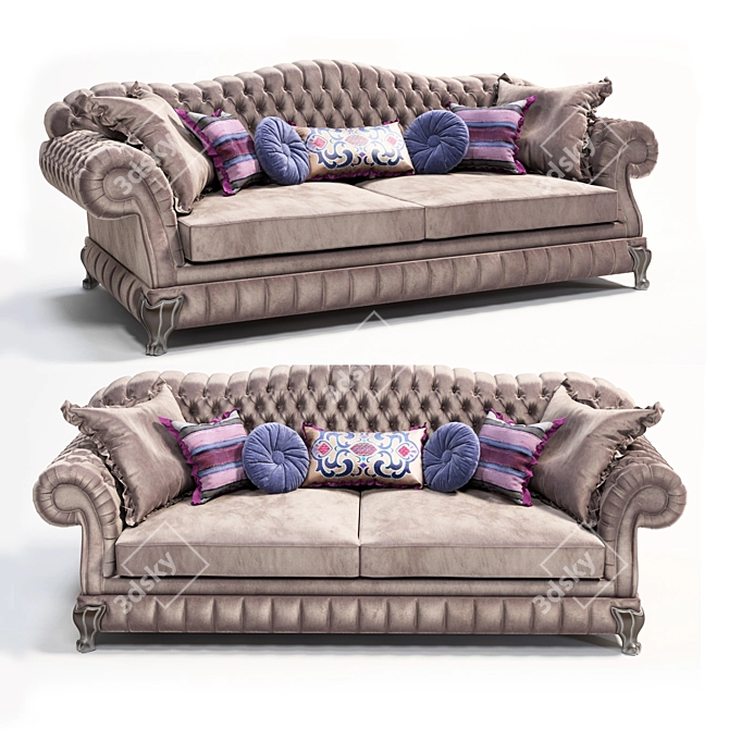 Classic Three-Seater Sofa with Stylish Details 3D model image 1