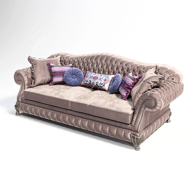 Classic Three-Seater Sofa with Stylish Details 3D model image 2