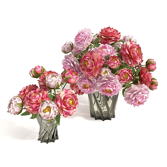 Elegant Peony Blossoms 3D model image 1