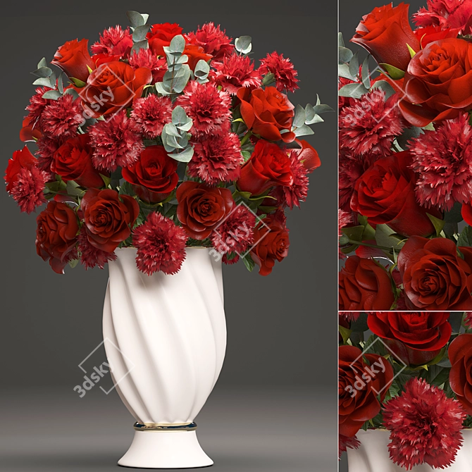 Elegant Crimson Bouquet 3D model image 1