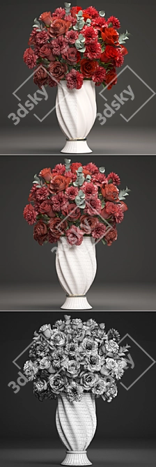 Elegant Crimson Bouquet 3D model image 3