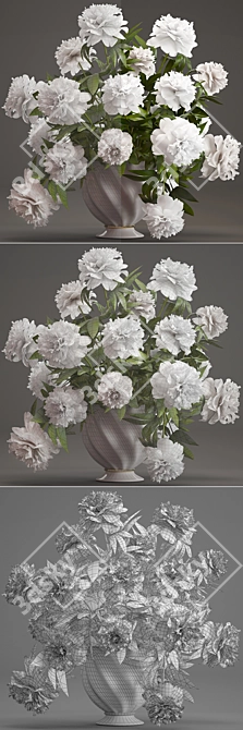 Pure Elegance: White Peony Bouquet 3D model image 3