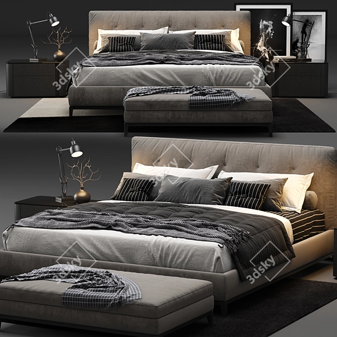 Luxurious Minotti Andersen Quilt Bed 3D model image 1