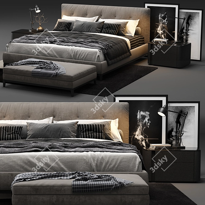 Luxurious Minotti Andersen Quilt Bed 3D model image 2