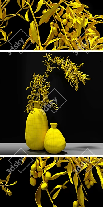 Elegant Olive Branch Vase 3D model image 3