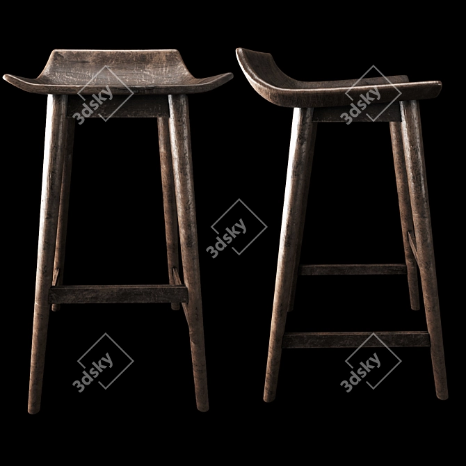 Rustic Wood Counter Stool 3D model image 1