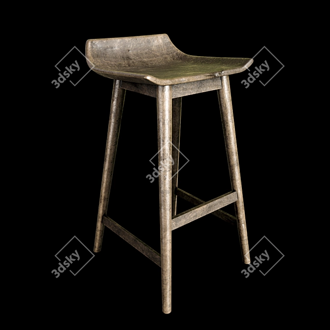 Rustic Wood Counter Stool 3D model image 2