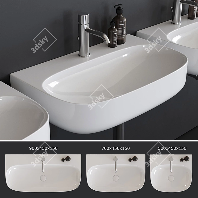 Sleek Moon Collection: Wall-Mounted Ceramic Washbasins 3D model image 1