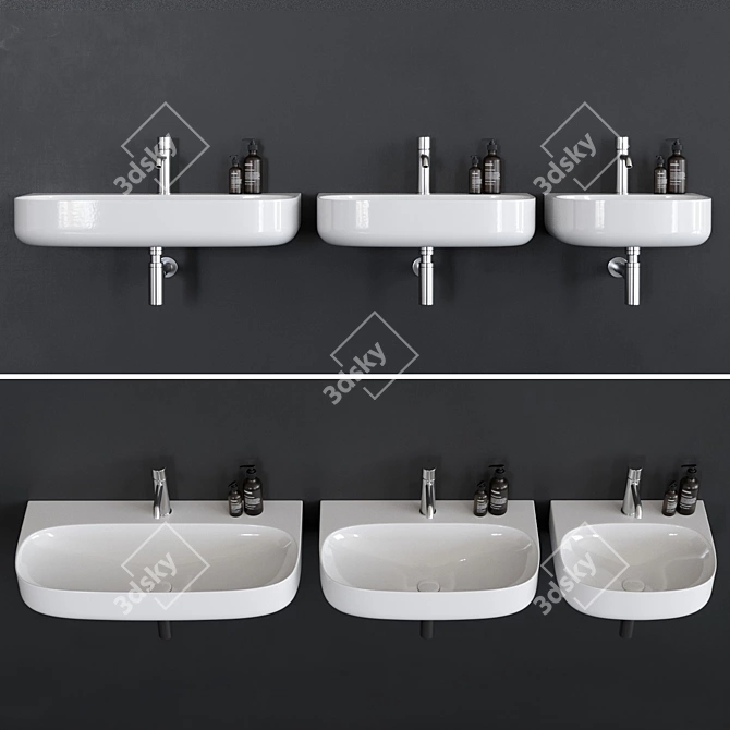 Sleek Moon Collection: Wall-Mounted Ceramic Washbasins 3D model image 2