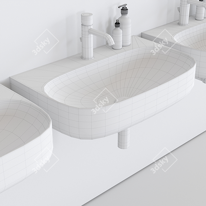 Sleek Moon Collection: Wall-Mounted Ceramic Washbasins 3D model image 3