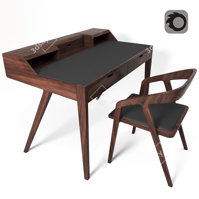 Kanji Convertible Chair Desk 3D model image 1