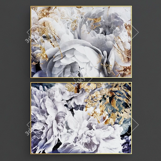 Luxury Blooms: Gold Foil Canvas 3D model image 3