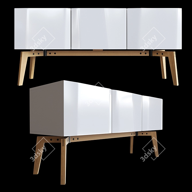 Sleek White Alba Credenza 3D model image 1