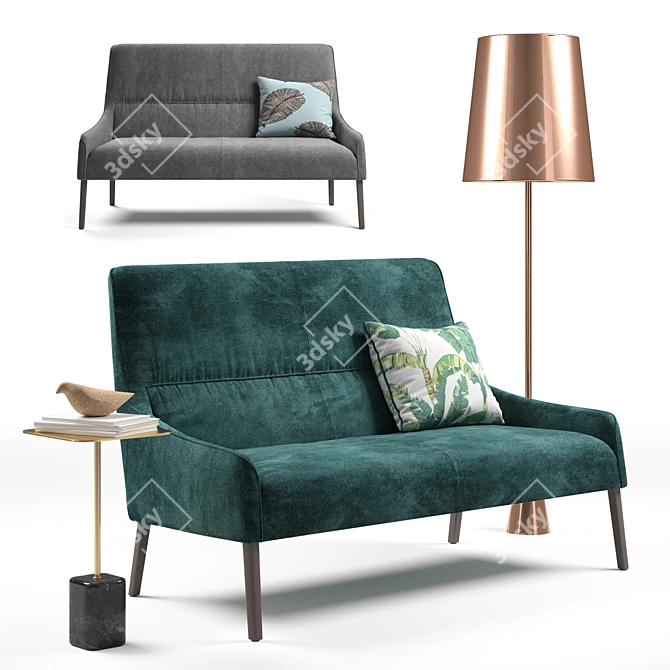 Ligne Roset Modern Trio: Long Island Sofa, Cupidon Table, Pascal Mourgue Floor Lamp 3D model image 1