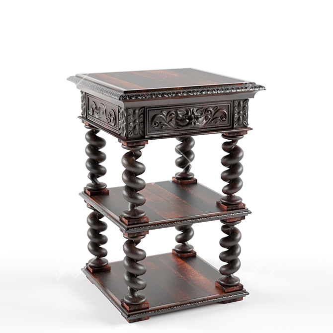 Vintage Carved Oak Side Table 3D model image 1