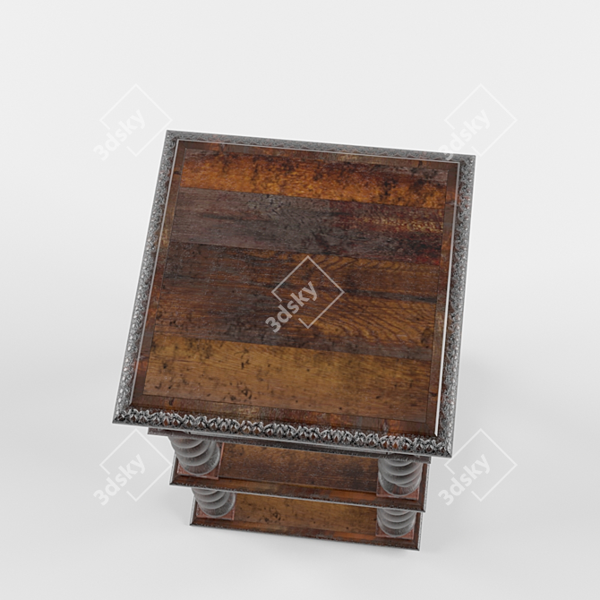 Vintage Carved Oak Side Table 3D model image 2