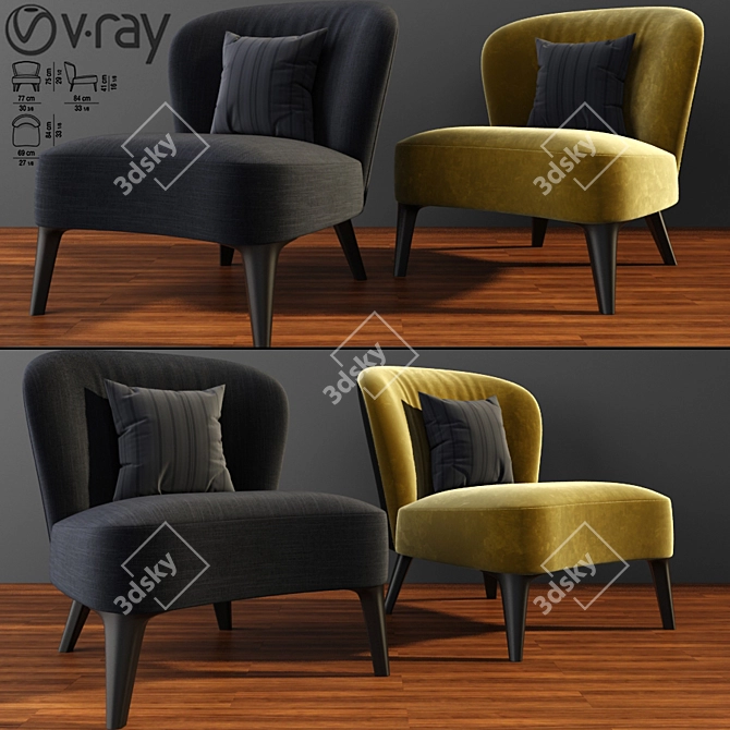 Sophisticated Minotti Aston Armchair: Perfect Parquet Addition! 3D model image 1